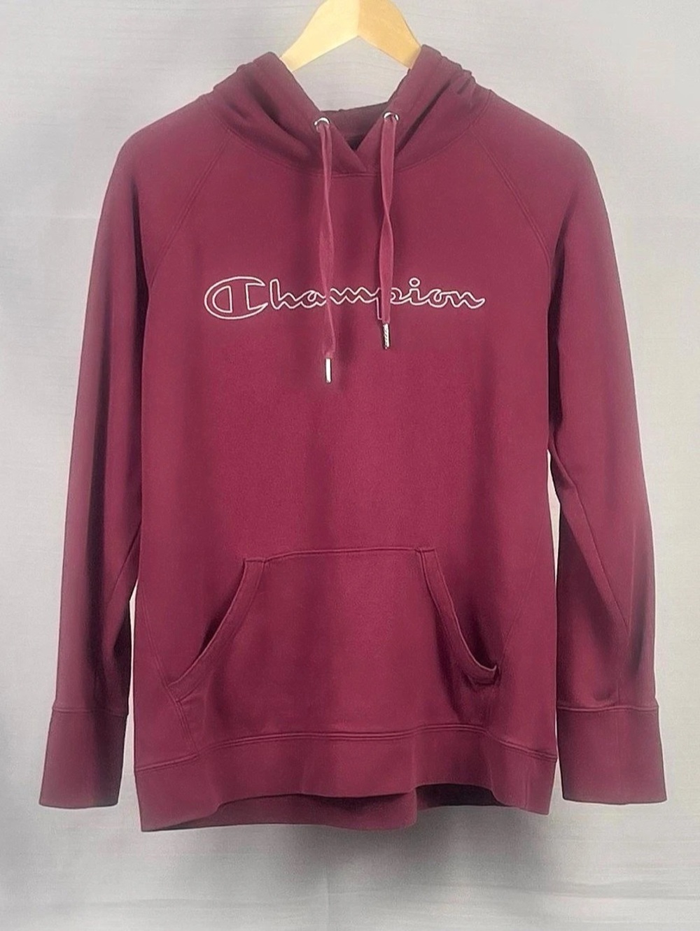 Champion Burgundy Script Logo Hoodie Drawstring L
